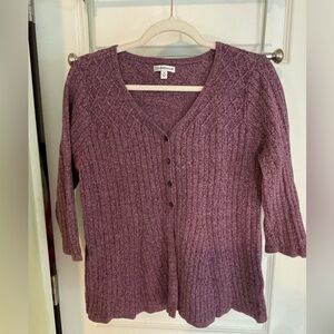 Croft & Barrow Purple Cardigan Sweater with Ribbed Knit